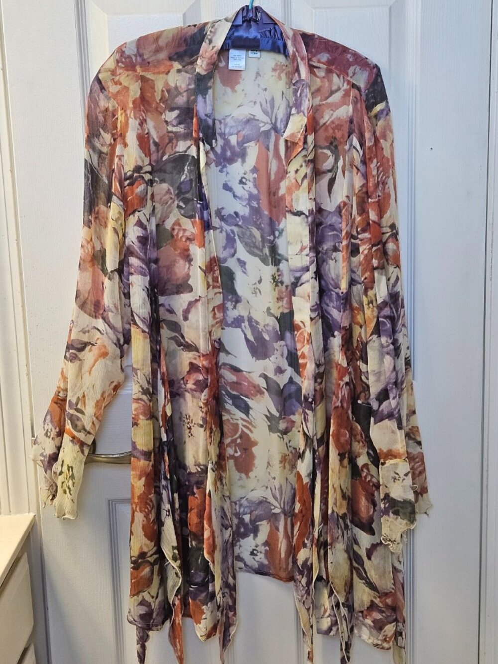 Coldwater Creek Sheer Floral Kimono Duster Cardigan XL